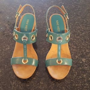 Nine West Teal Leather Wedge sz 6